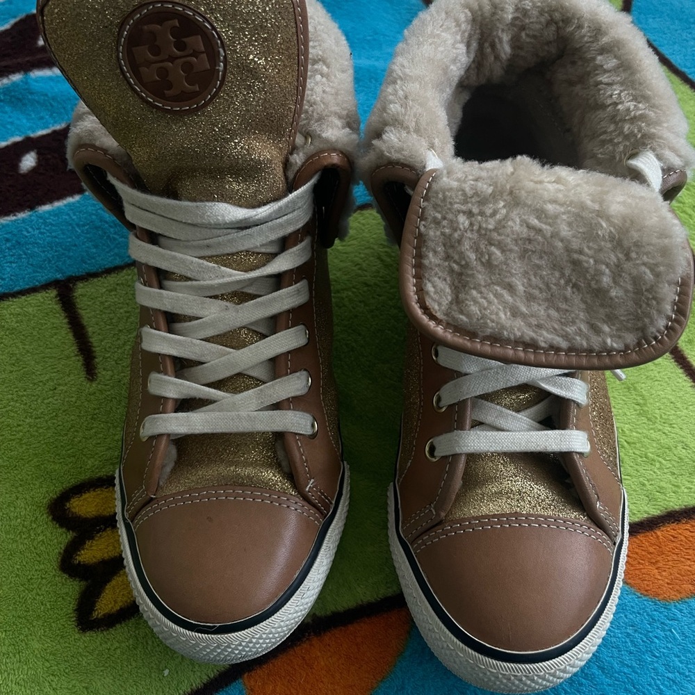 Tory Burch Brown and Gold Sneakers